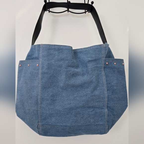 Victoria's Secret Y2K Denim Tote Bag Blue Jean Rose Gold Studded Bag - Picture 5 of 5